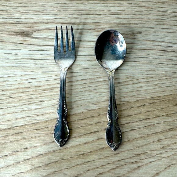 1847 Rogers‎ Bros I S Silverplated Reflection Baby Spoon & Fork Silverware Set - Picture 1 of 13